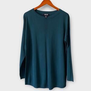 Lands’ End Mens Crewneck Sweater Medium Teal Blue Green Cotton Modal Lightweight